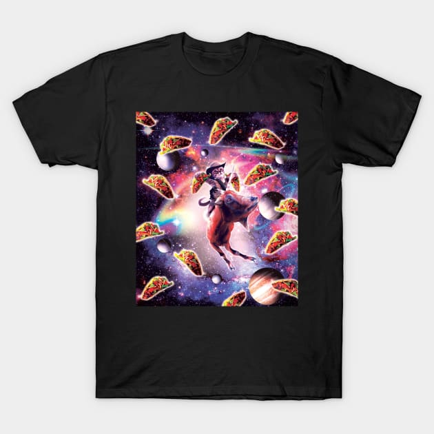 Cowboy Space Cat On Goat Unicorn - Taco T-Shirt by Random Galaxy